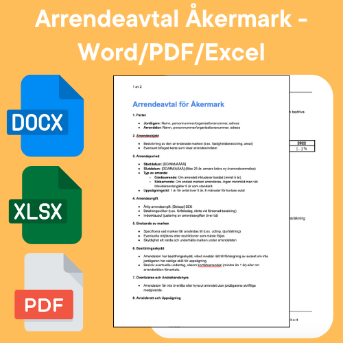 نموذج اتفاقية الإيجار Åkermark - Word/PDF/Excel