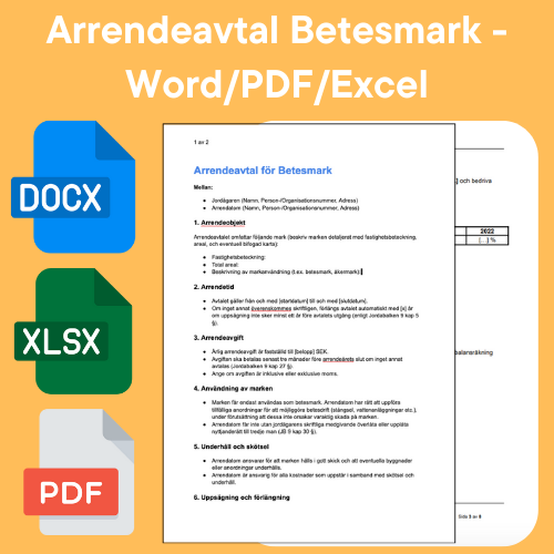 نموذج اتفاقية الإيجار Betesmark - Word/PDF/Excel