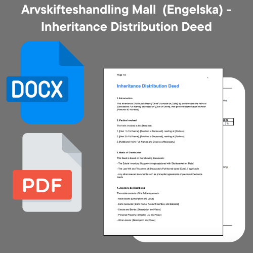 Arvskifteshandling Mall  (Engelska) - Inheritance Distribution Deed