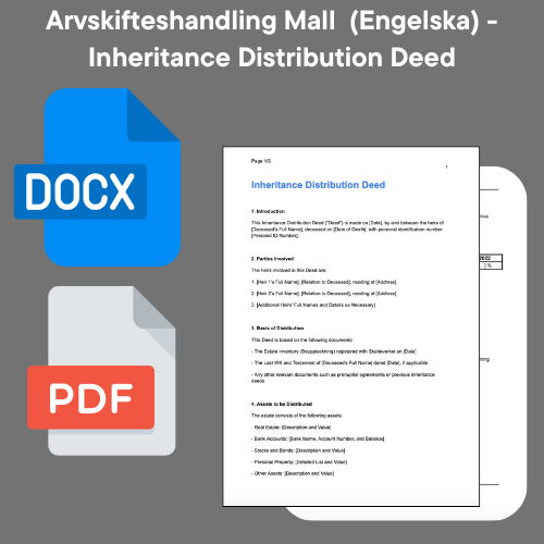 Arvskifteshandling mall på engelska i Word och PDF
