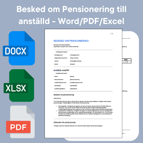 Besked om Pensionering till anställd Mall - Word/PDF/Excel