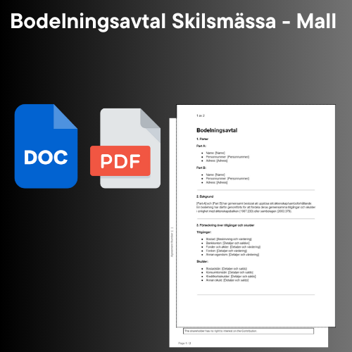 Bodelningsavtal Mall vid Skilsmässa - DOC and PDF icons.