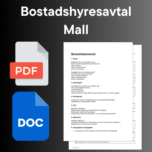 Bostadshyresavtal Mall PDF / Word