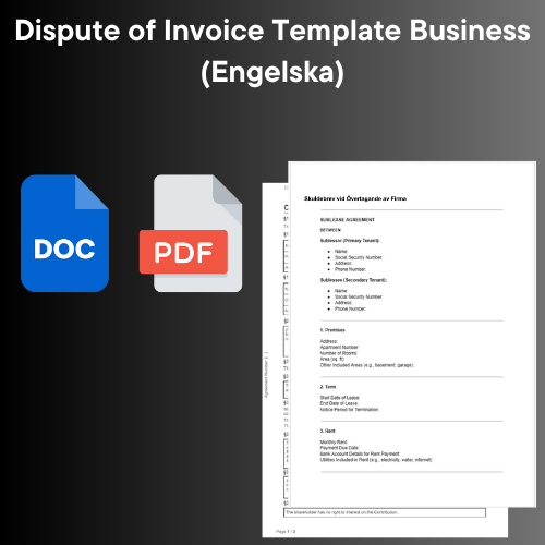 Dispute of Invoice Template in Swedish with PDF/DOC icon.