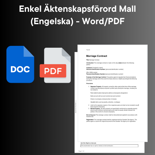 Enkel äktenskapsförord mall på engelska i Word och PDF