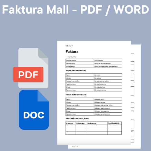 Faktura Mall - Gratis Dokumentmall Word/PDF – Mallbutiken