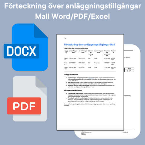 Förteckning över anläggningstillgångar Mall Word/PDF/Excel