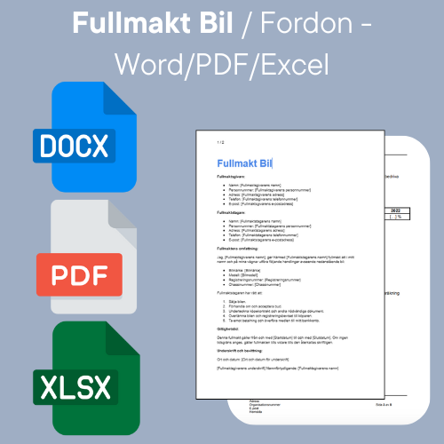 نموذج ترخيص السيارة/المركبة - Word/PDF/Excel