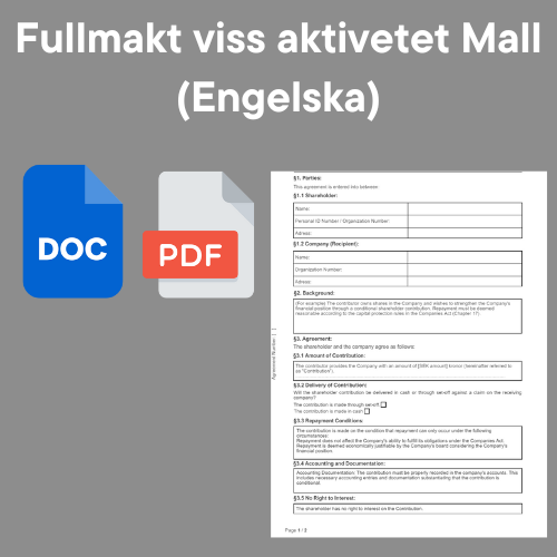 Mall på engelska avseende fullmakt för viss aktivitet.