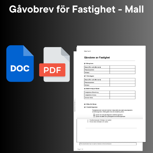 Gåvobrev för fastighet Mall med PDF och DOC ikoner.