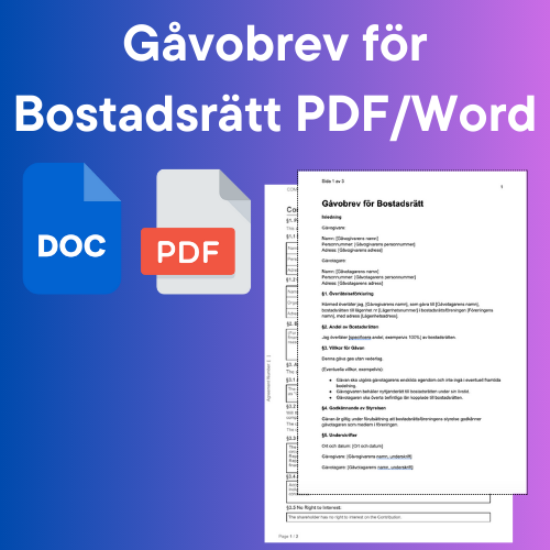 Gåvobrev för Bostadsrätt Mall PDF/Word