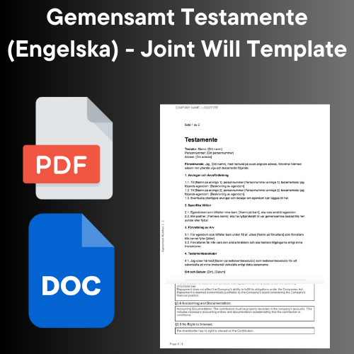 Gemensamt Testamente Mall (Engelska) - Joint Will Template - PDF och Word(DOC) ikoner