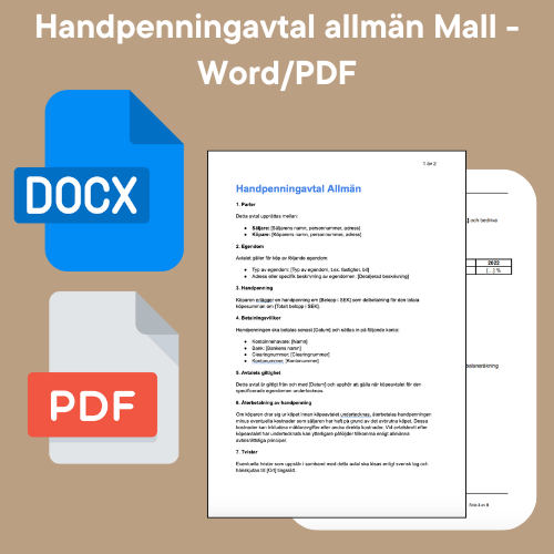 Handpenningavtal Mall Allmän - Word/PDF