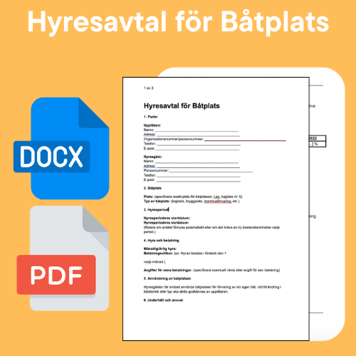 Hyresavtal för Båtplats Mall - Word/PDF