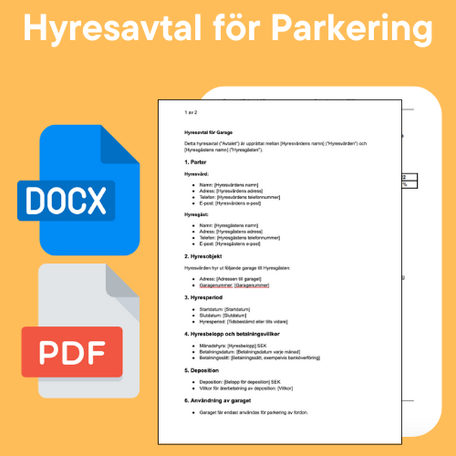 Lease agreement for Parking Space Template - Word/PDF