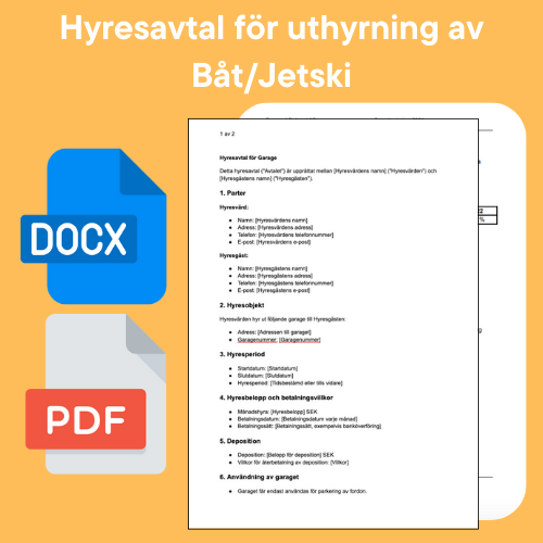 Hyresavtal för båt eller jetski mall i Word och PDF