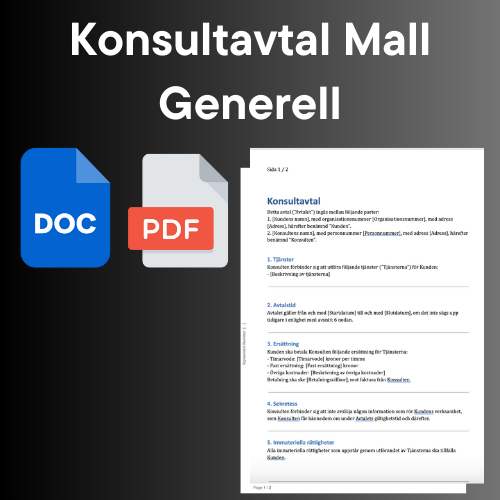 Mall för konsultavtal - Generell med ikoner för DOC och PDF