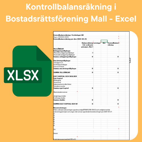 Kontrollbalansräkning bostadsrättsförening mall i Excel