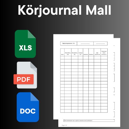 Mall för Körjournal med XLS PDF och WORD ikoner.