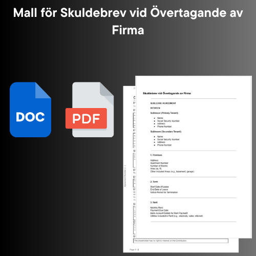 Mall Skuldebrev Övertagande av firma med DOC och PDF ikoner.
