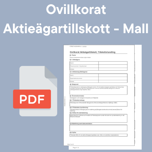 Mall Ovillkorat Aktieägartillskott - Tillskottshandling - Med ikon för Format PDF