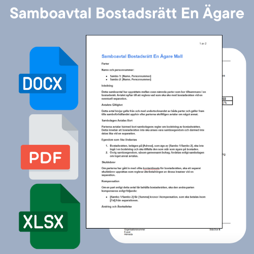 Samboavtal bostadsrätt en ägare mall i Word, PDF och Excel