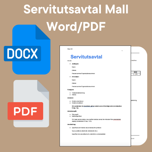 Mall för Servitutsavtal med PDF och docx ikoner.