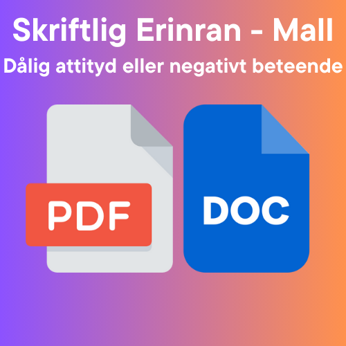 Skriftlig Erinran Mall - Dålig attityd eller negativt beteende - Med ikoner för Word och PDF.