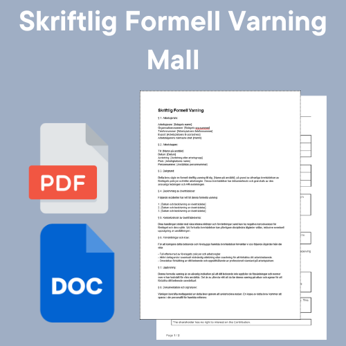 Formell Skriftlig Varning till Anställd med ikoner för PDF och DOC format.