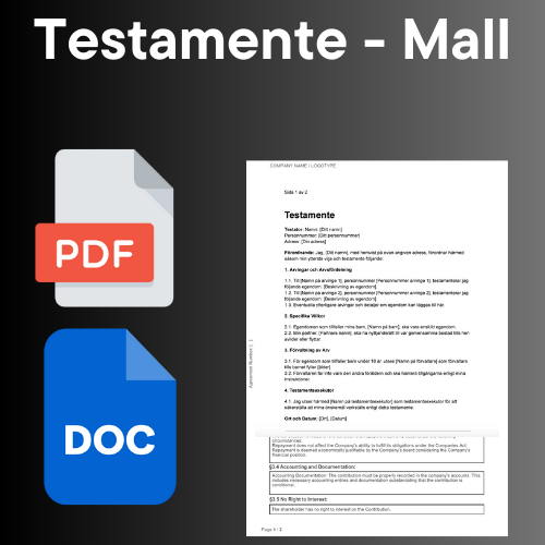 Testamente Mall - Juridiskt Bindande PDF och DOC format ikoner