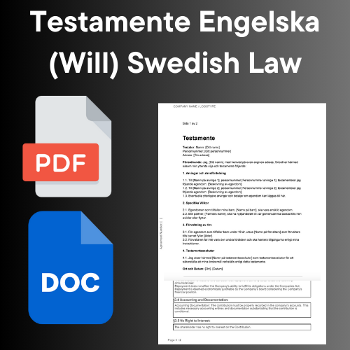 Testamente Engelska (Will) Swedish Law - PDF/Word ikoner