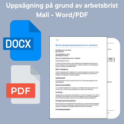 mall för uppsägning på grund av arbetsbrist med DOCX och PDF ikoner.