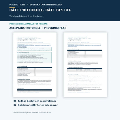 Förhandsvisning av faktiskt acceptansprotokoll och acceptansprovningsplan i PDF