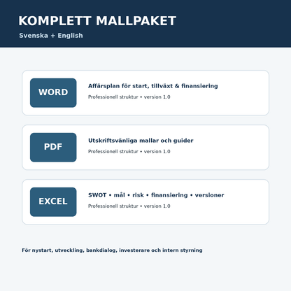 Affärsplan mallpaket Word PDF Excel
