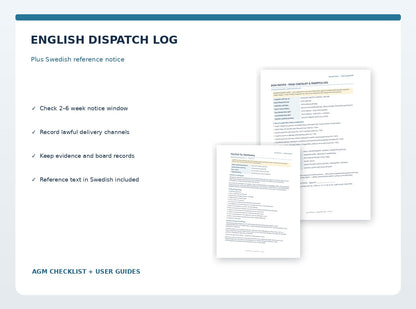 English AGM dispatch checklist with Swedish annual meeting notice reference document