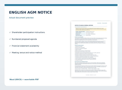 Actual English Notice of AGM document preview with numbered agenda under Swedish Companies Act