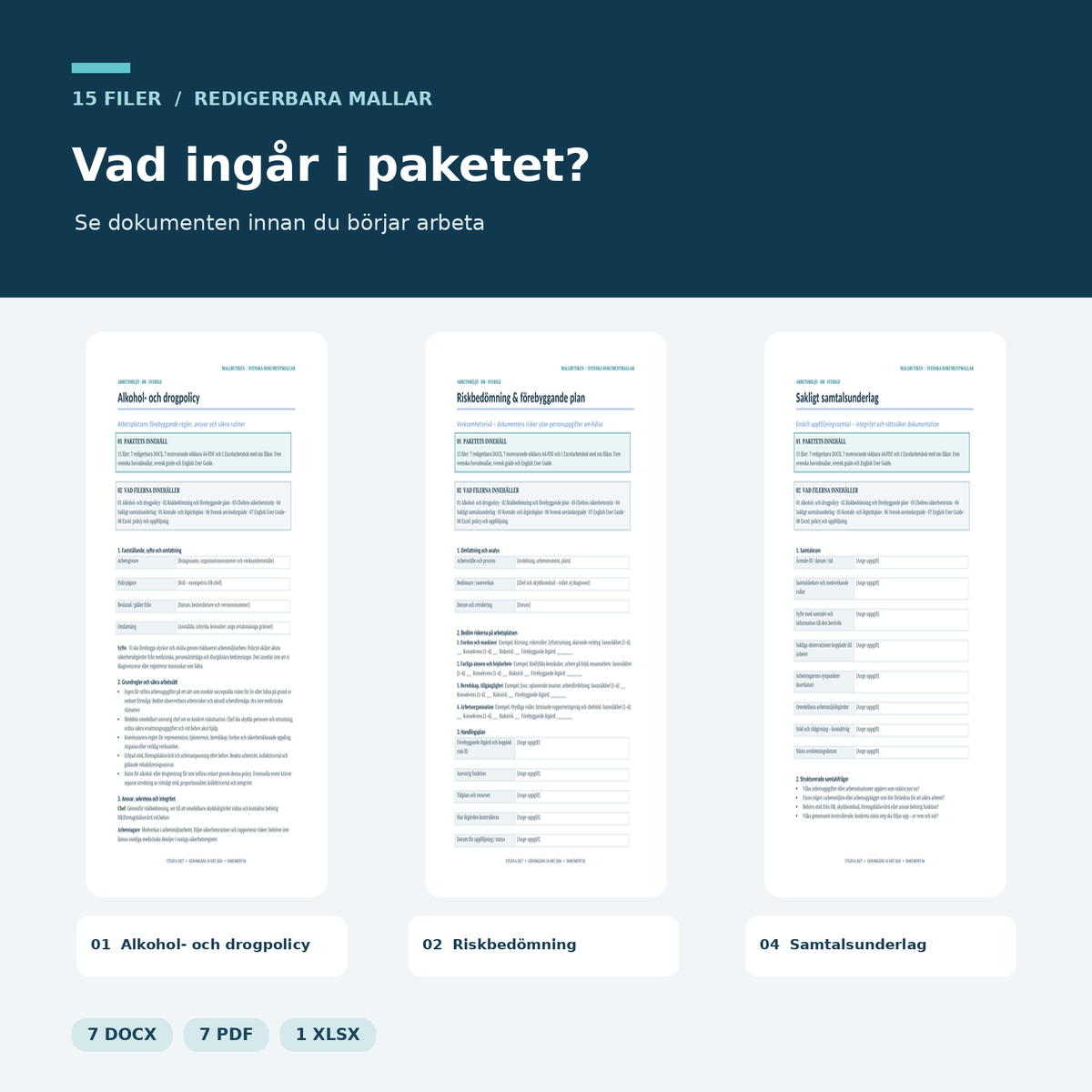 Alkohol drogpolicy mallpaket – riskbedömning, policy och sakligt samtalsunderlag i Word och PDF