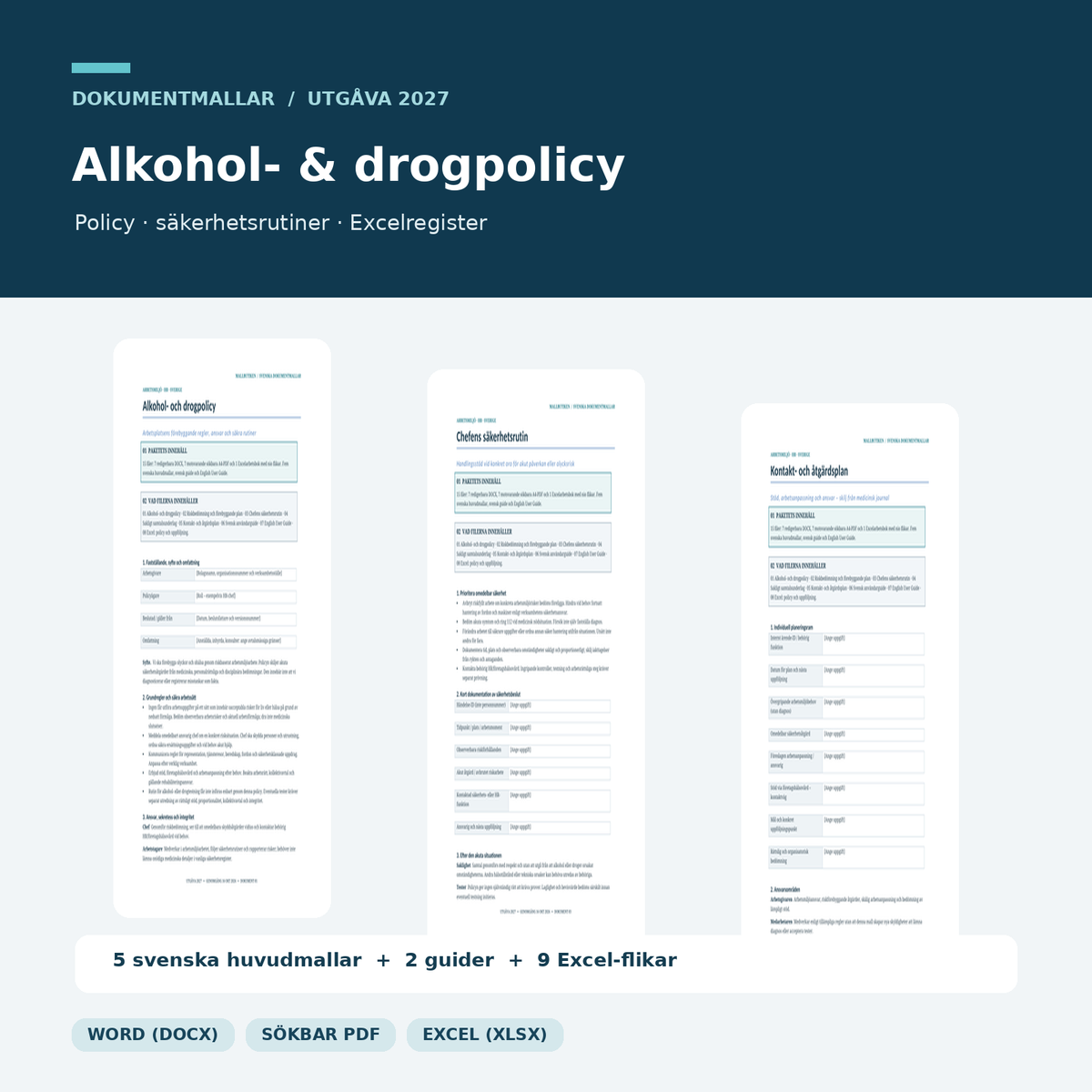Alkohol- och drogpolicy 2027 Word PDF Excel – verklig förhandsvisning av policy och chefens rutin