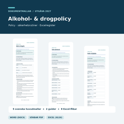 Alkohol- och drogpolicy 2027 Word PDF Excel – verklig förhandsvisning av policy och chefens rutin