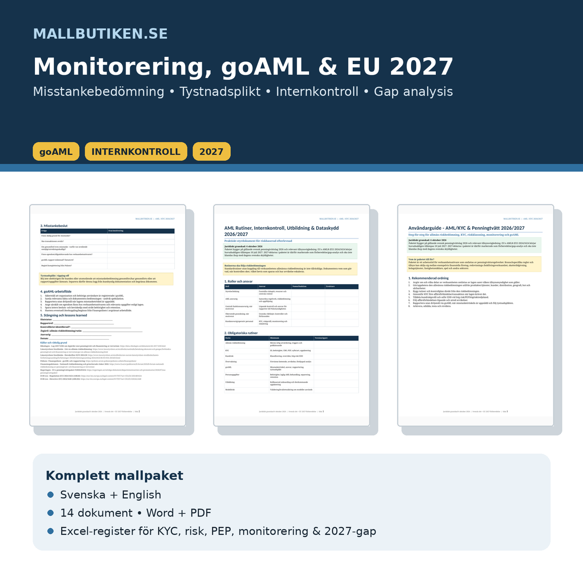 AML goAML monitorering misstankebedömning internkontroll EU 2027 guide