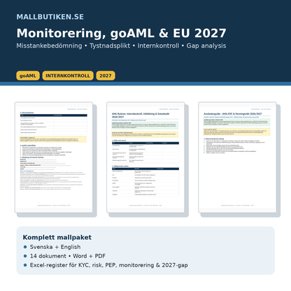 AML goAML monitorering misstankebedömning internkontroll EU 2027 guide