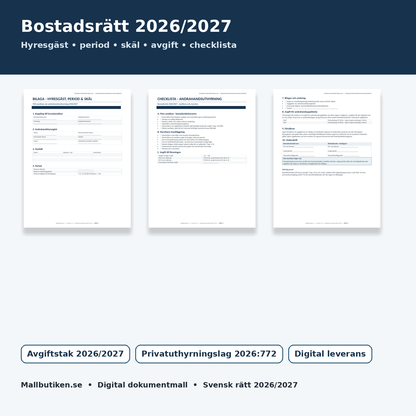 Andrahandsuthyrning bostadsrätt checklista avgift och hyresnämnd 2026/2027