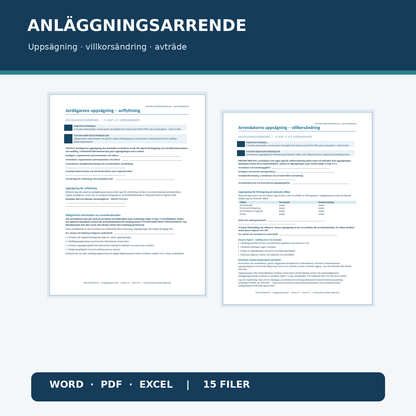 Uppsägning av anläggningsarrende – Word PDF Excel, brev för jordägare och arrendator samt Excelregister