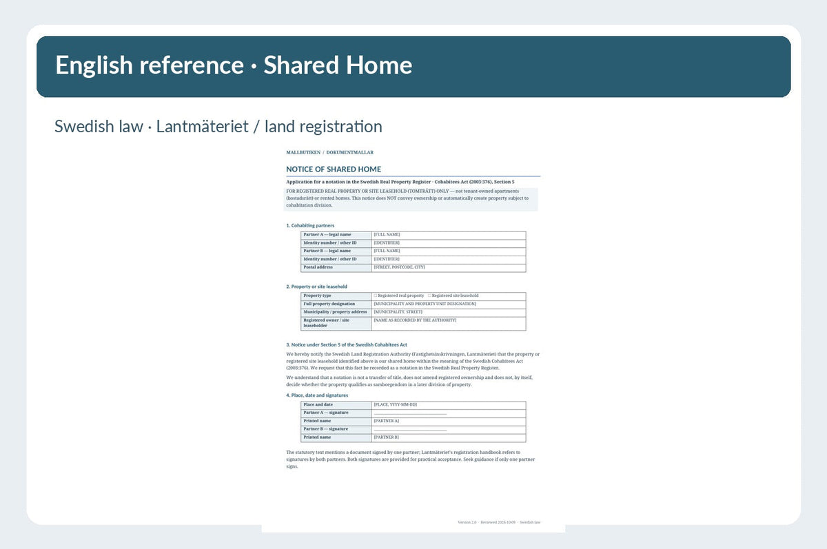 English Notice of Shared Home – actual PDF template preview