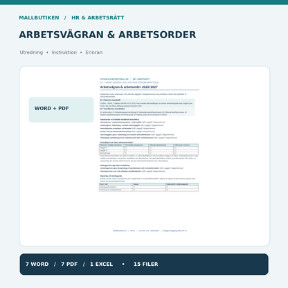 Arbetsvägran arbetsorder 2027 – skriftlig instruktion och Word PDF-mall