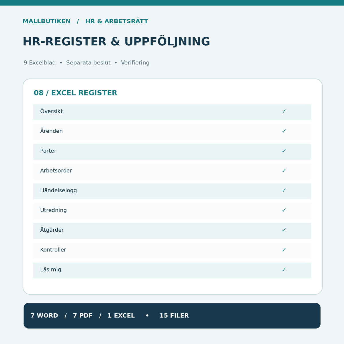 Arbetsvägran Excelregister – nio flikar för utredning och uppföljning