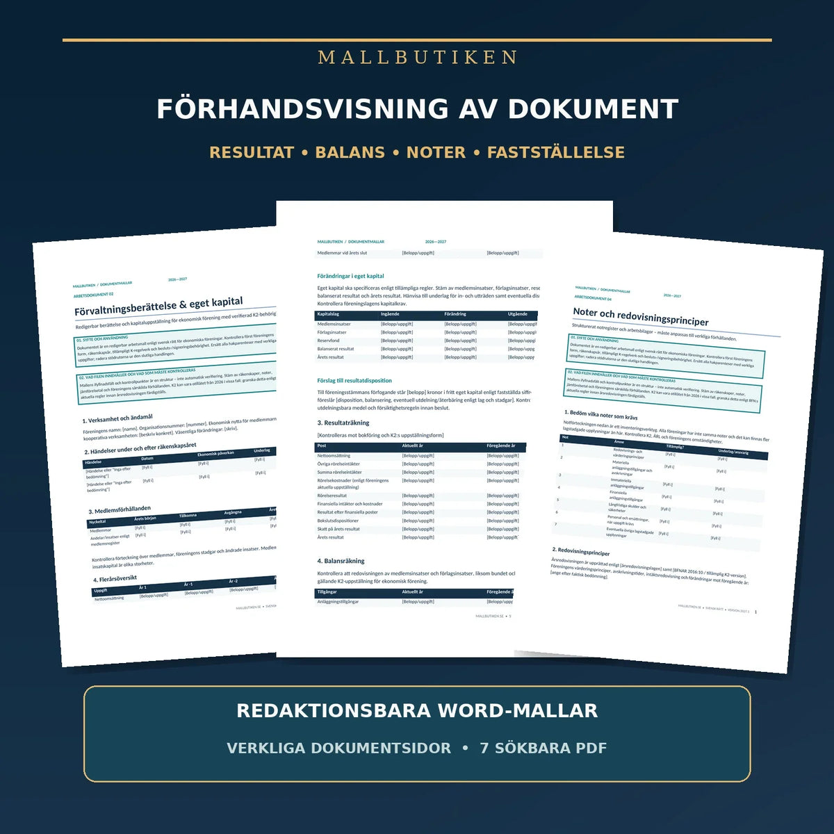 Förhandsvisning av verkliga Word- och PDF-dokument för ekonomisk förenings årsredovisning