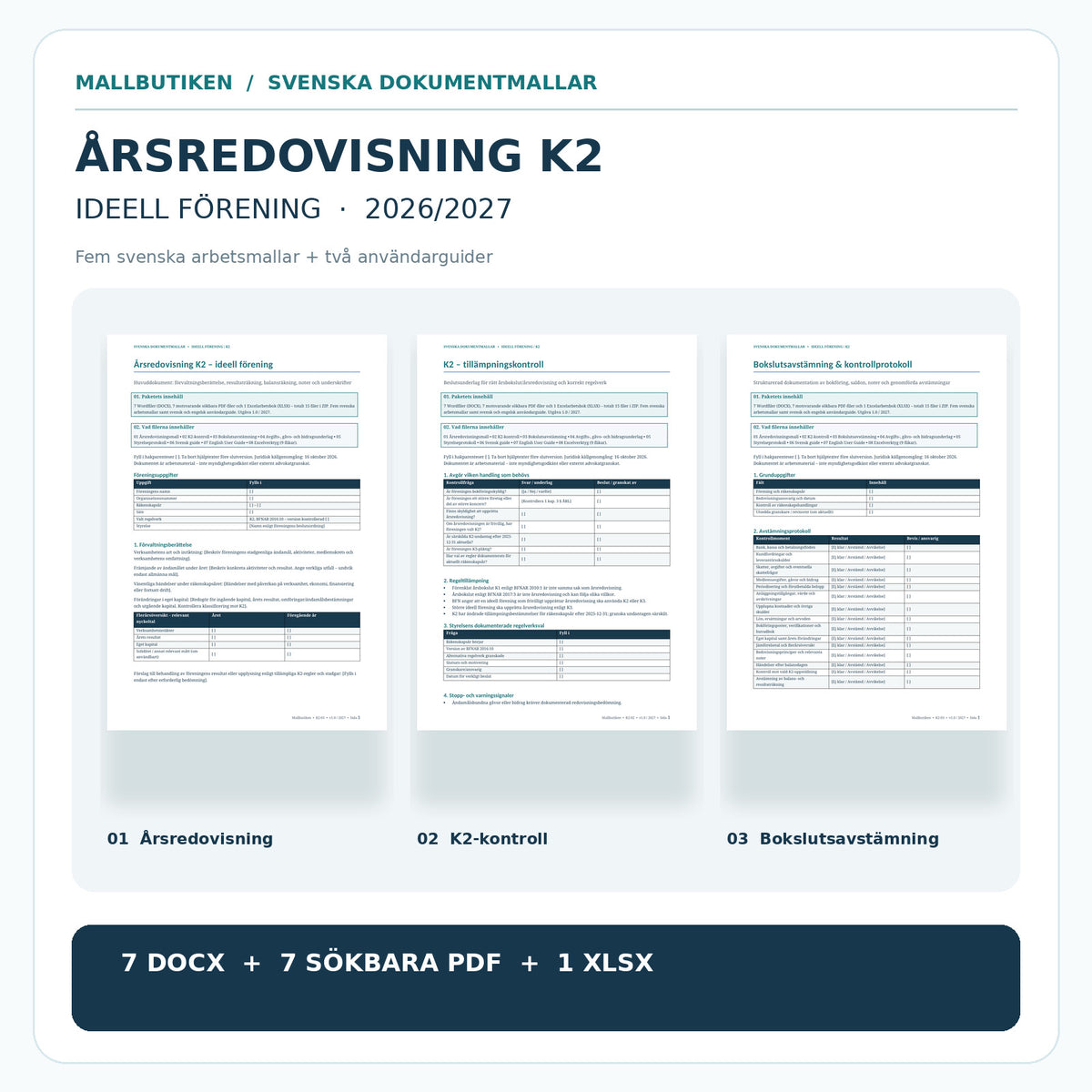 Dokumentpaket för årsredovisning ideell förening – förhandsvisningar av tre mallar