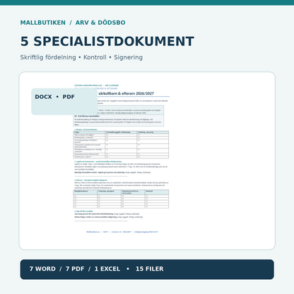 Förhandsvisning av verklig arvskiftesmall och dokumentpaket för särkullbarn