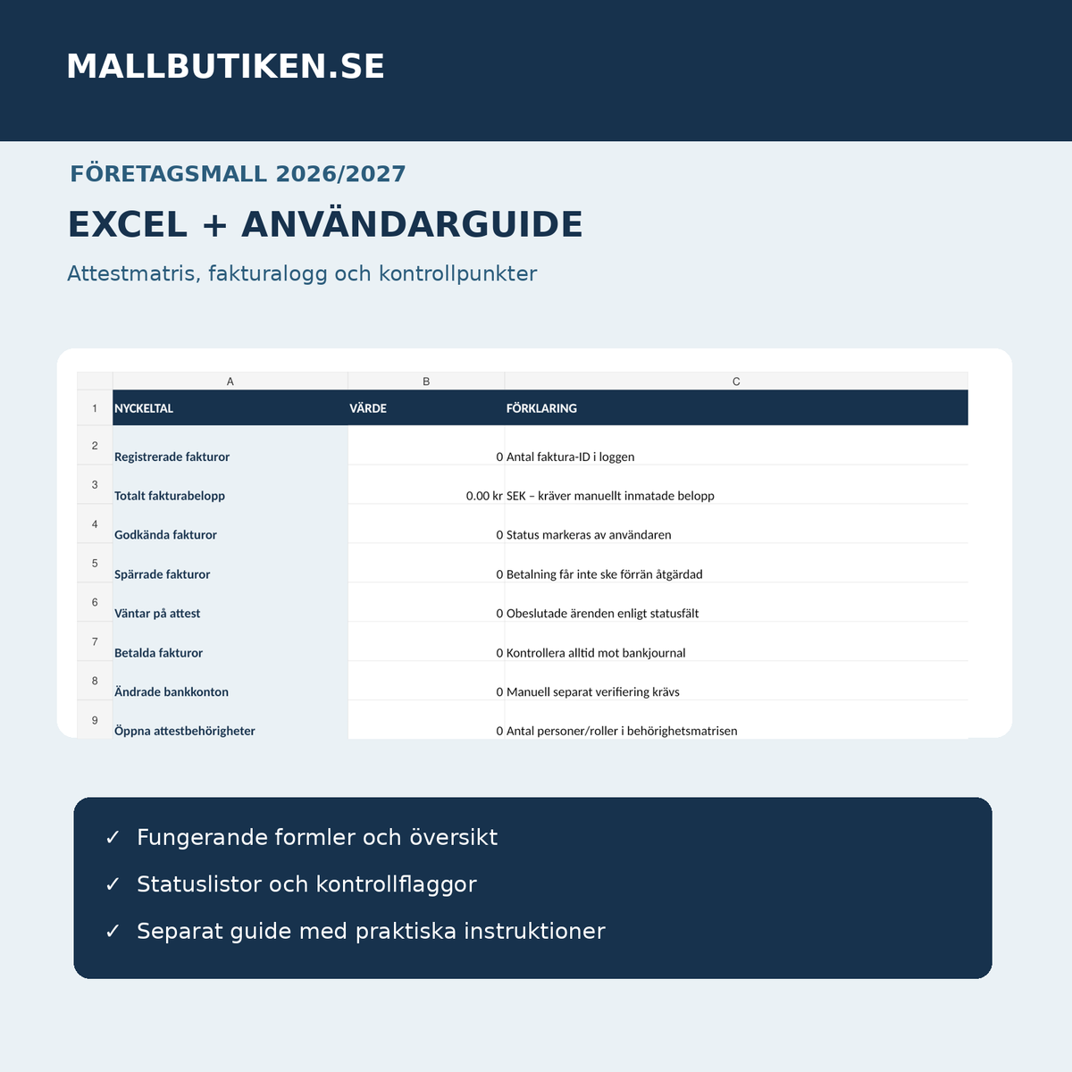 Excel attestmatris fakturalogg och kontroller för företag